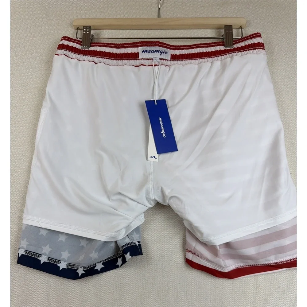 maamgic‎ Swim Trunks Board Shorts Mens Size L Compression Liner NWT Zip Pockets